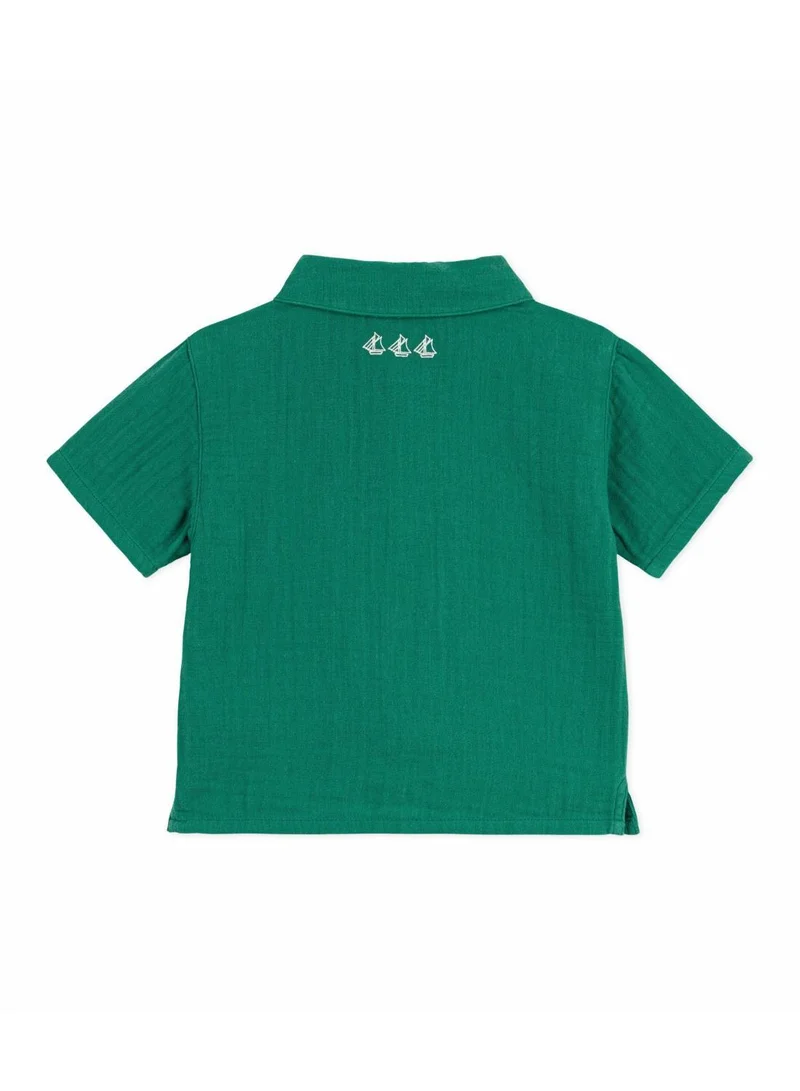 بيتي باتو Babies' short-sleeved plain cotton/linen shirt